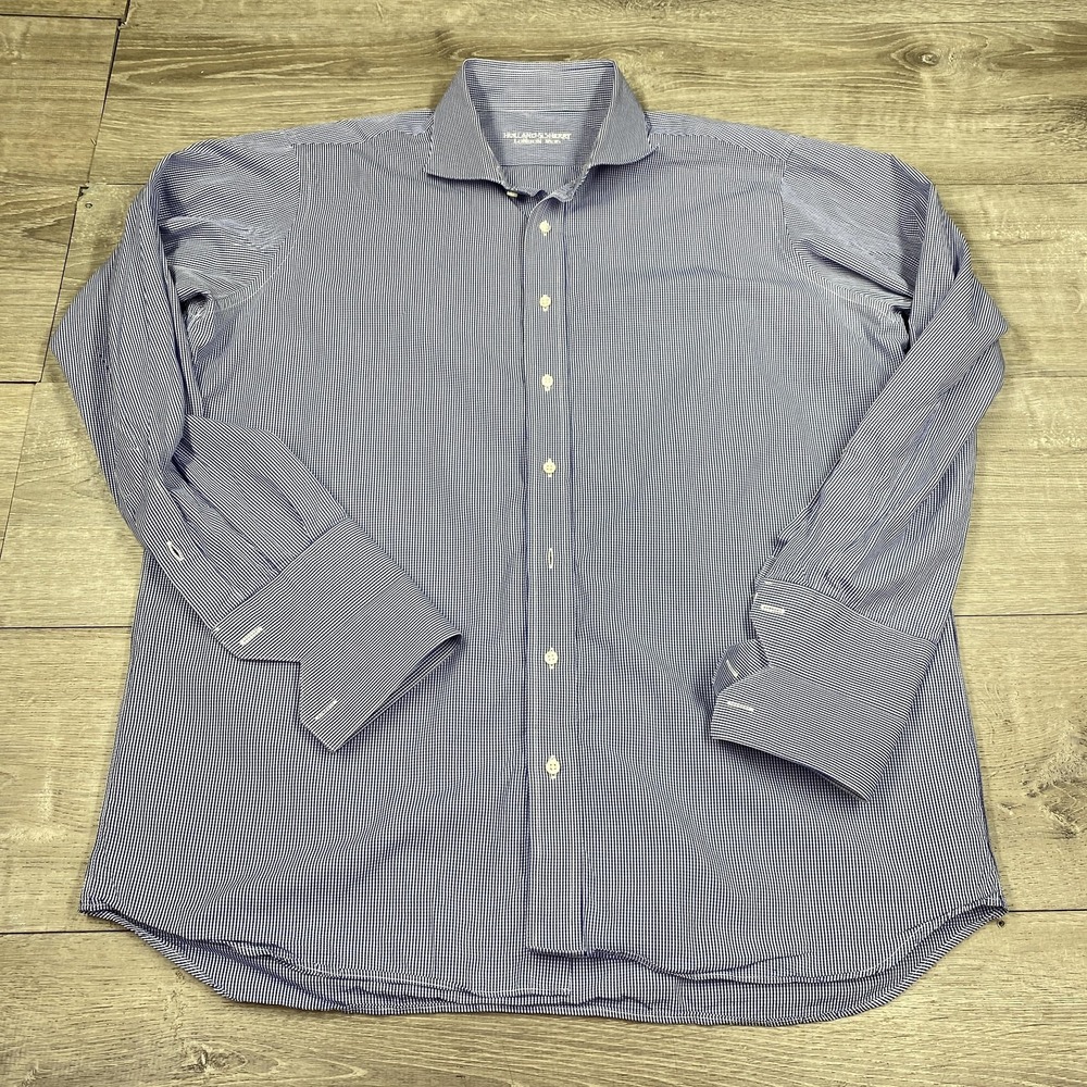 Holland & Sherry Dress Shirt Mens XL Blue Check Long Sleeve‎ Button Front